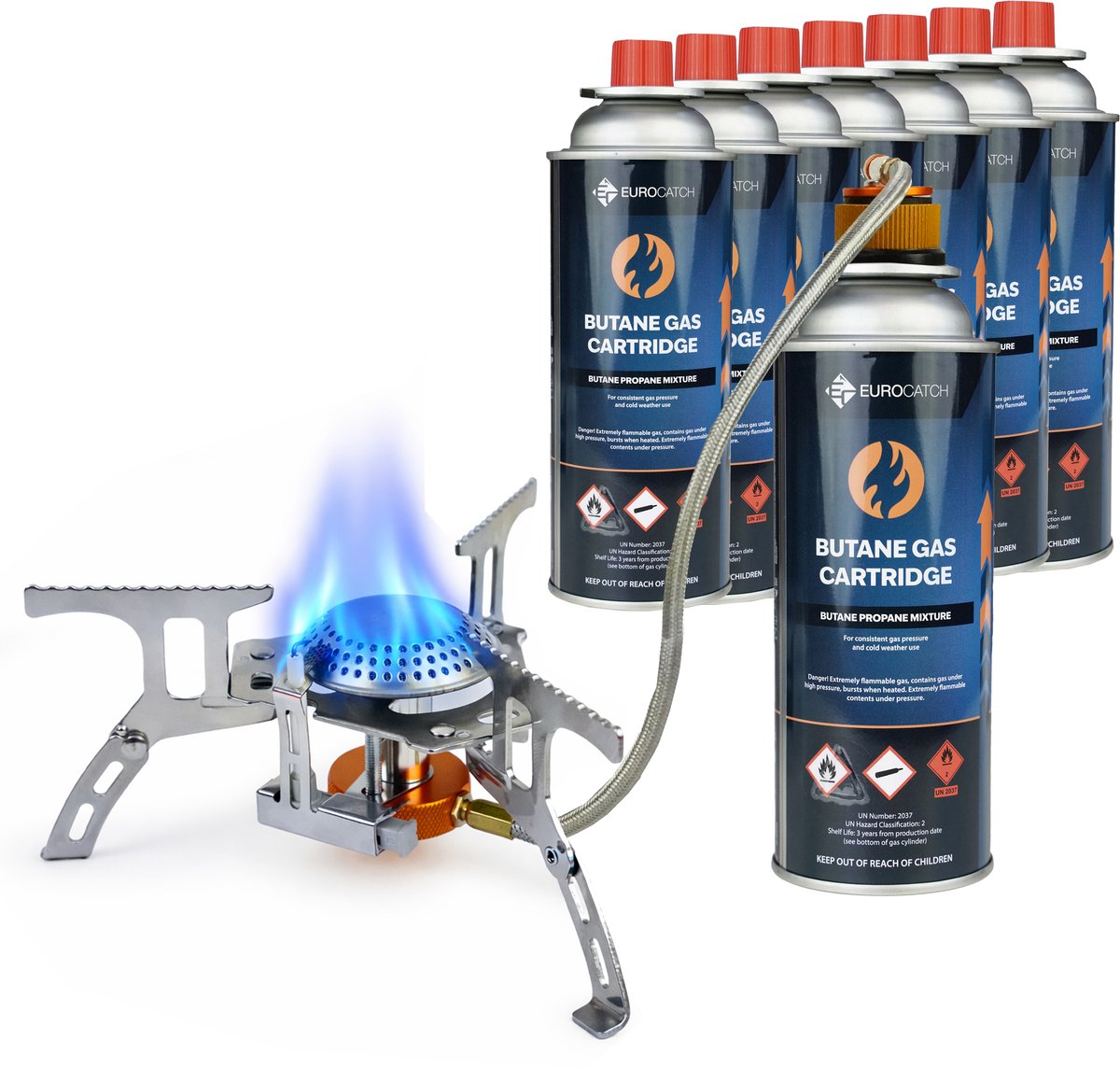 Eurocatch Foldable Gas Burner 2200W met Connector - incl. 8 gasbussen - Opvouwbare Camping Gasbrander met Draagkoffer