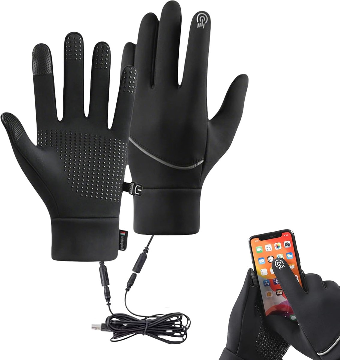 Unisex verwarmde handschoenen Lichtgewicht verwarmde winterhandschoenen Warme en waterdichte touchscreenhandschoenen Geschikt voor wandelen fietsen hardlopen en autorijden Zwart
