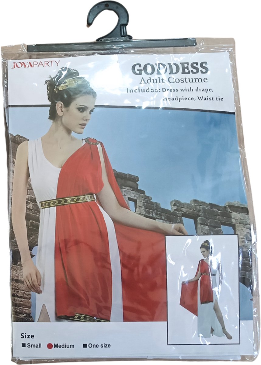 Joya Party® Romeinse Godin Venus Kostuum Dames | Griekse Godin Olympia Verkleedjurk Vrouw | Witte Toga met Rode Sjerp, Gouden Riem & Lauwerkrans | Verkleedpak Vrouwen | Verkleedkostuum | Carnaval & Themafeest | /M — afbeelding 2