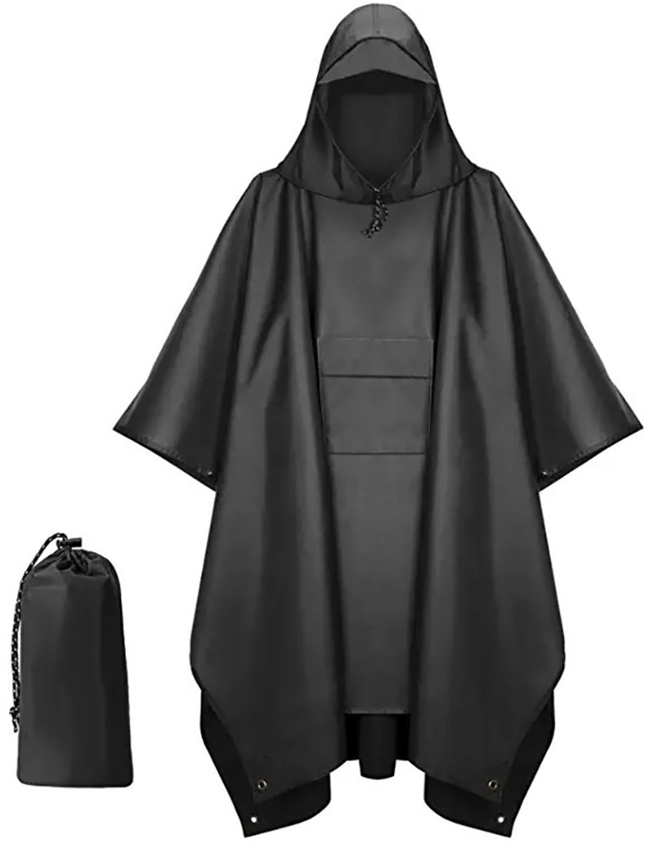 Regenponcho Heren & Dames - Wasserdicht Regencape - Lichtgewicht, Opvouwbaar Voor Camping, Wandelen, Hiken - 1 Stuk - Outdoor Gebruik + Zwart