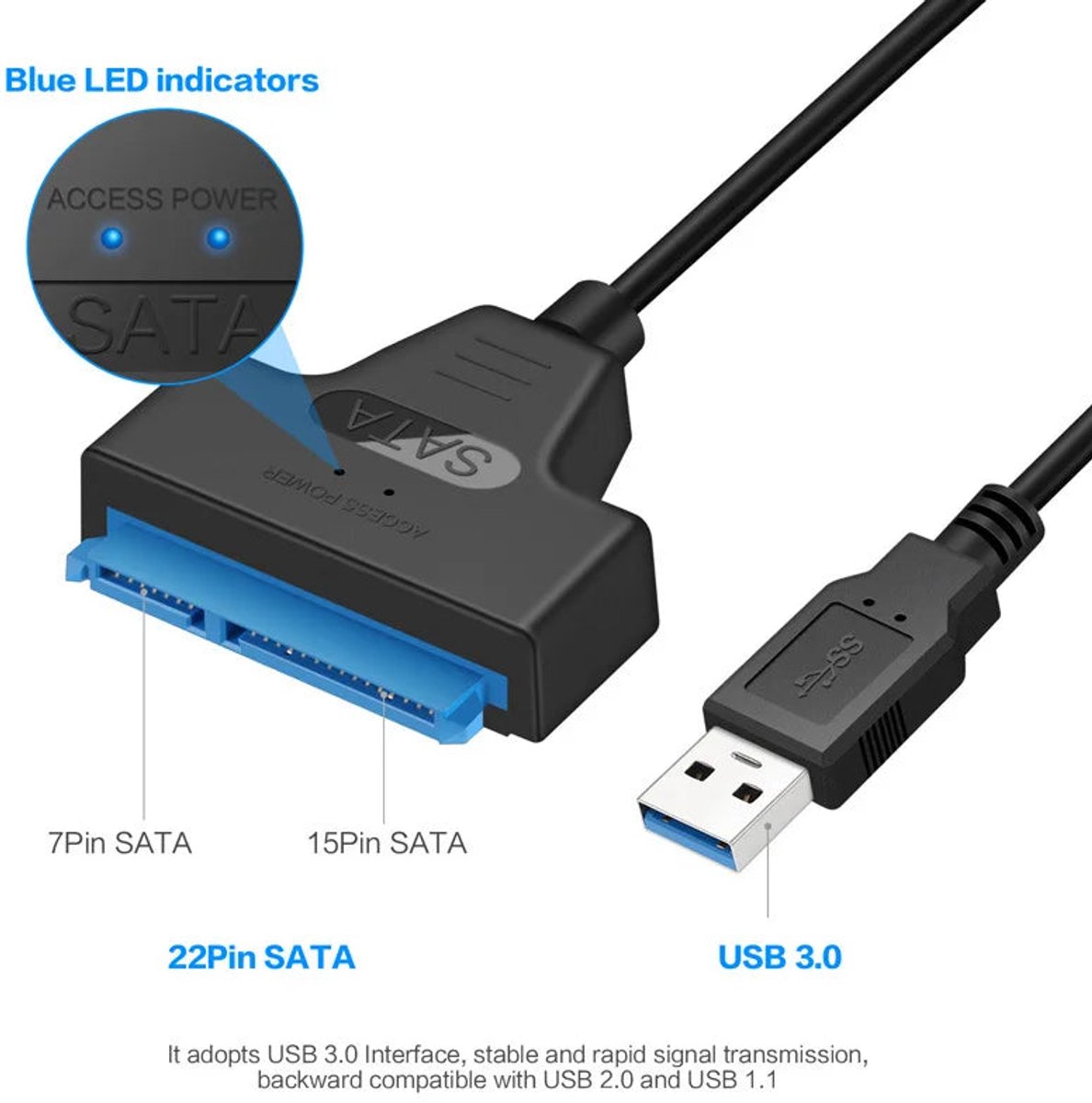 USB-SATA Serie - USB naar SATA Kabel - Tot 6 Gbps - Voor 2.5 Inch HDD SSD - Adapter - Voor Gebruikers - SATA III 22 Pin