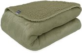 HOOMstyle Lotus Plaid - Fleece Deken - Teddy - 130 x 170 cm - Olijfgroen