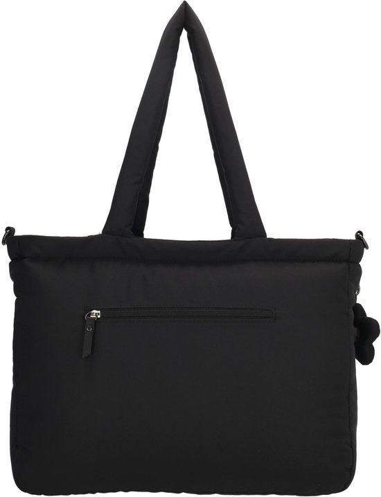 Zwarte tas met ritsvak aan de achterkant.