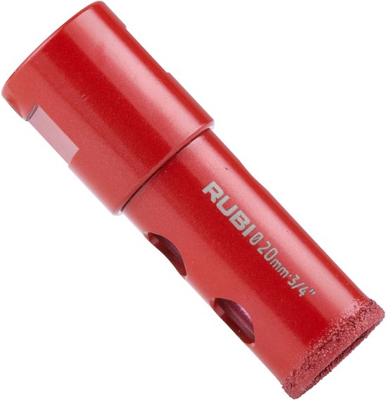Rubi diamantboor 20mm 3/4" rood met groeven en diamanten rand.
