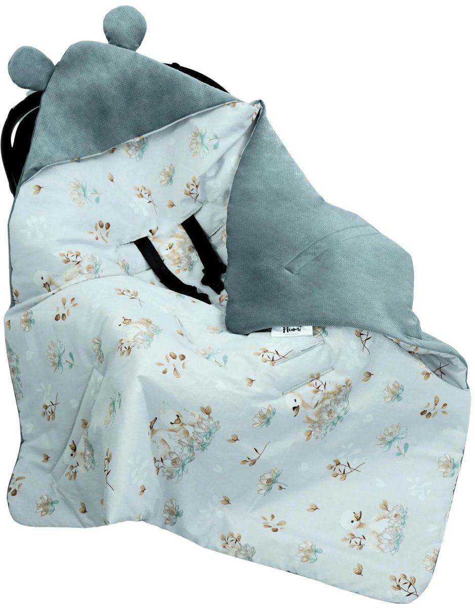 Flumi - baby wikkeldeken - voor autostoel en reiswieg - warm en comfortabel - grijs met zwanen