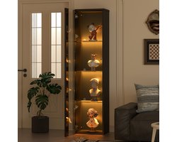 OKWISH Vitrine – Glasvitrine Multifunctioneel – 4 Niveaus – 2 Deuren – Met Kleuren-LED, Afstandsbediening en App – 40x29x170 cm – Spaanplaat – Zwart