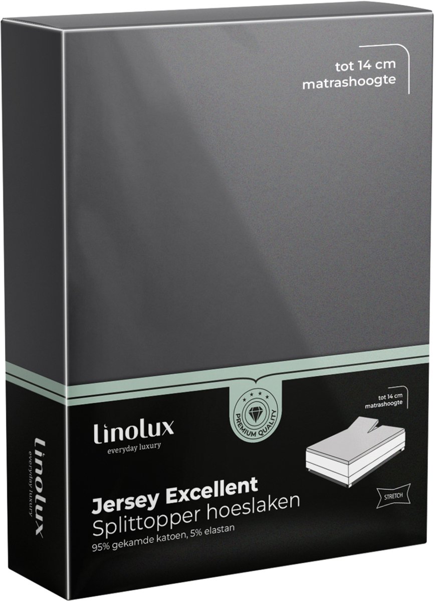 Linolux Hoeslaken Splittopper Jersey Excellent Dark Grey 140x200 t/m 160x220