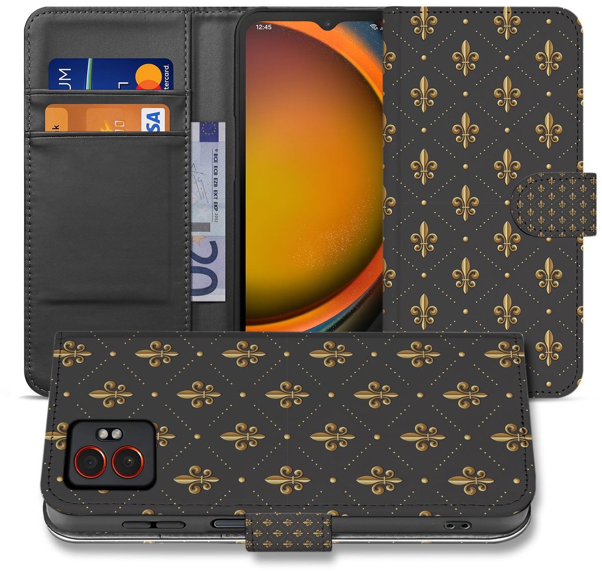 Book Case voor Book Case Samsung Galaxy Xcover 7 Pro Franse Lelie Bruin Goud