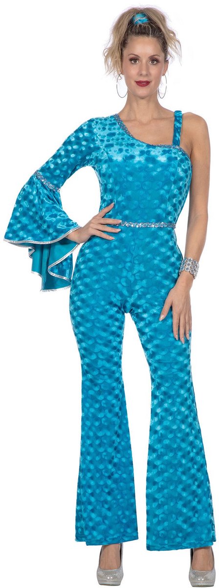 Disco Catsuit Velvet Aqua Dames - Maat 48