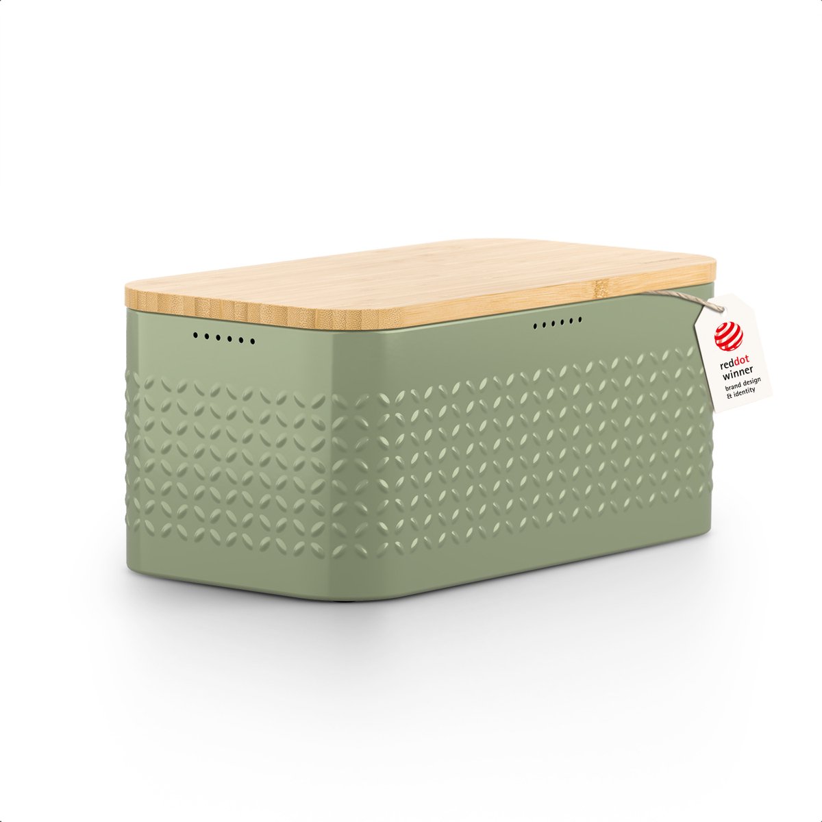 LARS NYSØM Glæde Broodtrommel - Bamboe deksel bruikbaar als snijplank - 34,5x18,5x15,8cm (Sage Green)