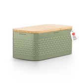 LARS NYSØM Glæde Boîte à pain - Couvercle en bambou utilisable comme planche à découper - 34,5x18,5x15,8cm (Vert sauge)
