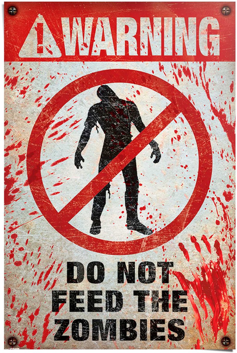 REINDERS Poster Warning! Do Not Feed The Zombies - 91,5 x 61 - Papier - REINDERS rood