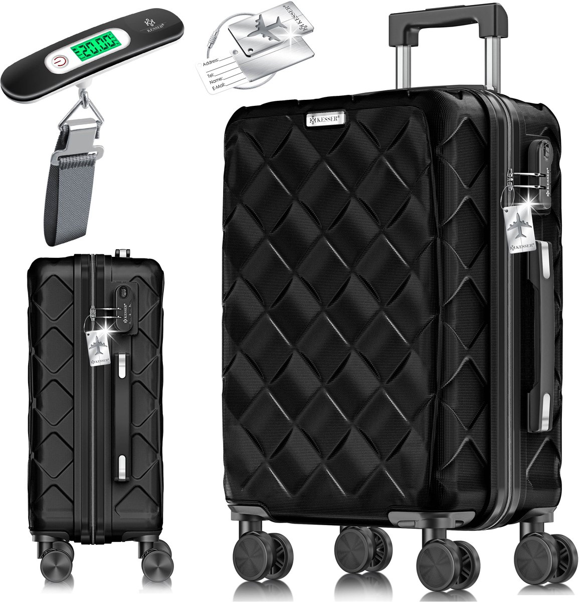 KESSER® Reiskoffer met Wielen | Koffer inclusief Paspoorthouder & kofferweegschaal & bagagelabel | Trolley Koffers met TSA Cijferslot - Zwart