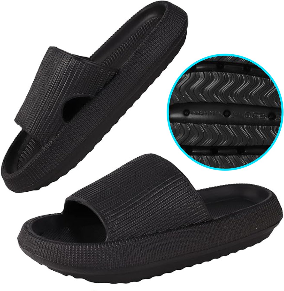 Somstyle Slippers Heren & Dames - Maat 42-43 - EVA - Badslippers met Verdikte Zool - Anti-slip - Zwart