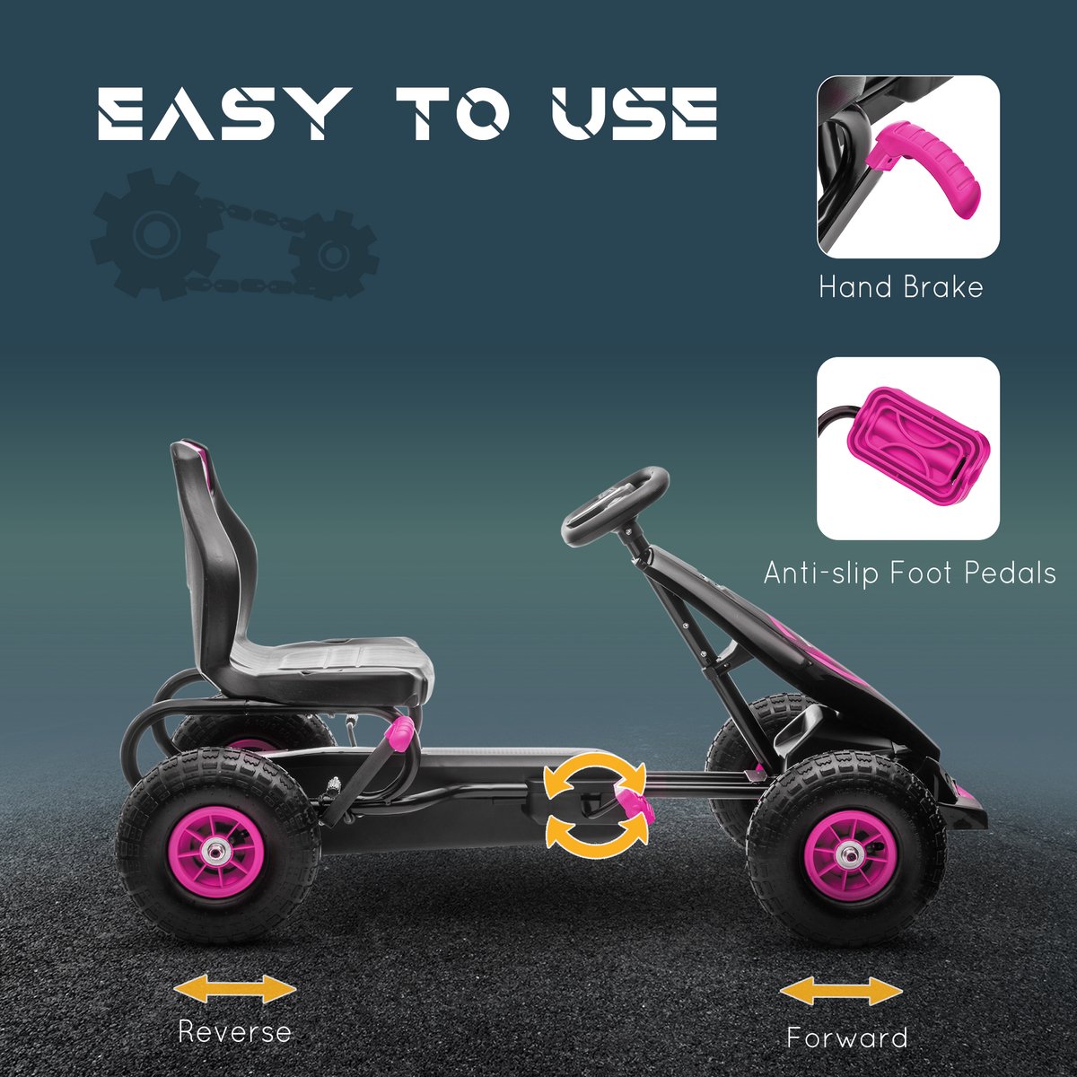 HOMCOM kinderkart - met pedalen - verstelbare zitting - zwart — afbeelding 5