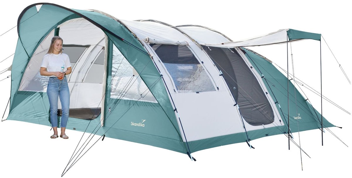 Skandika tunneltent Egersund voor 7 personen - Kampeertent met Sleeper-technologie, ingenaaide tentvloer, nachtzwarte slaapcabine, 2 m stahoogte, waterdicht, 5000 mm waterkolom | Outdoor