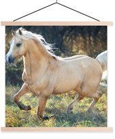 Posterhanger incl. Poster 60x60 cm - Schoolplaat - Paard - Natuur - Bruin - Textielposter - Blanke latten