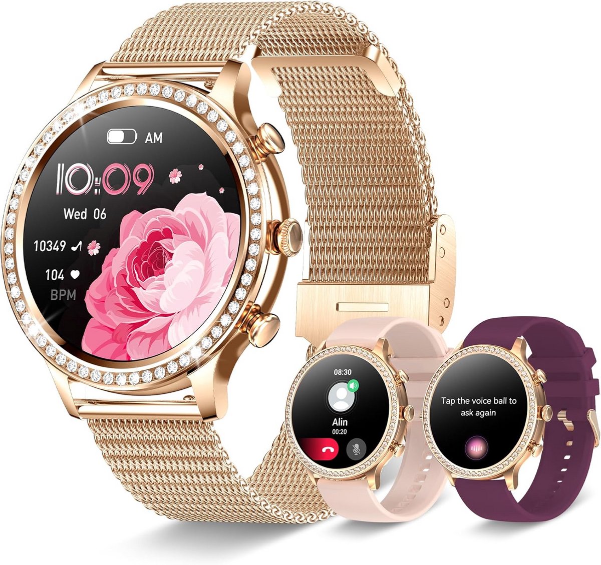 Smartwatch Dames met Bellen & WhatsApp Meldingen - Hartslag, Slaapmeter, IP67 Waterdicht - Geschikt voor Android & iOS