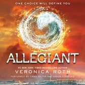 Boekomslag 'Allegiant' met een cirkel van vuur en water, en tekst 'One Choice. Will Define You'.