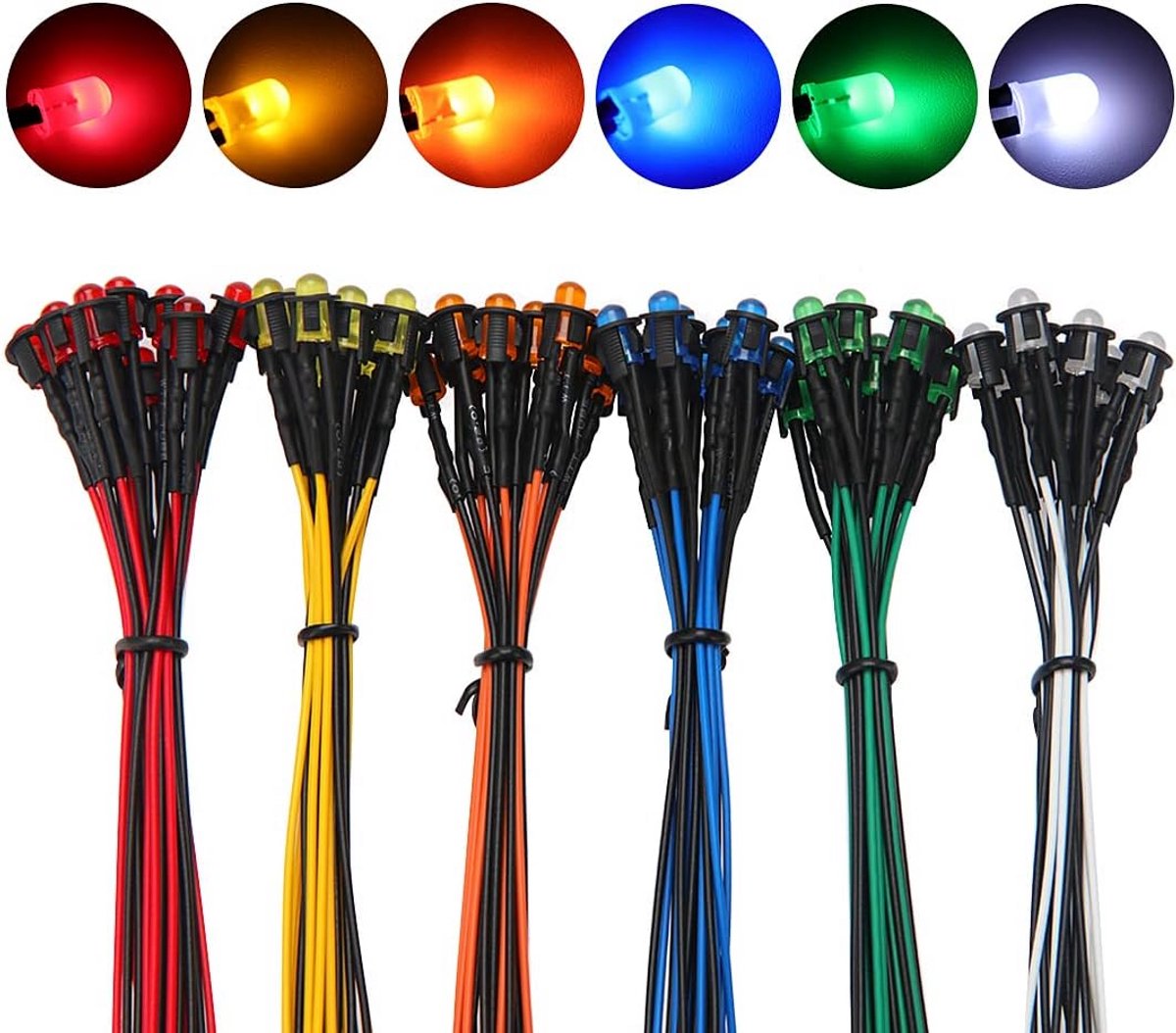 60 Stuks Voorbedrade 5mm LED Diodes Set met Diffuse Kleurige Lens en Houders