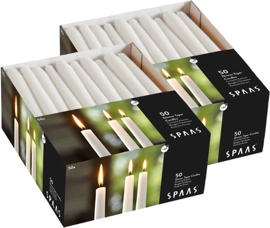 Bougies SPAAS - Bougies de table Festilux 23/250 mm - ± 8 heures de combustion - Wit - 2 x 50 pièces - Pack économique
