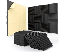 12 Stuks Geluidswerende Schuimpanelen Voor Muren Met Zelfklevende Achterkant - Akoestische Panelen Met Hoge Dichtheid - Wigvormige Geluidswerende Wandpanelen Voor Gaming En Studio-Inrichting - Zwart