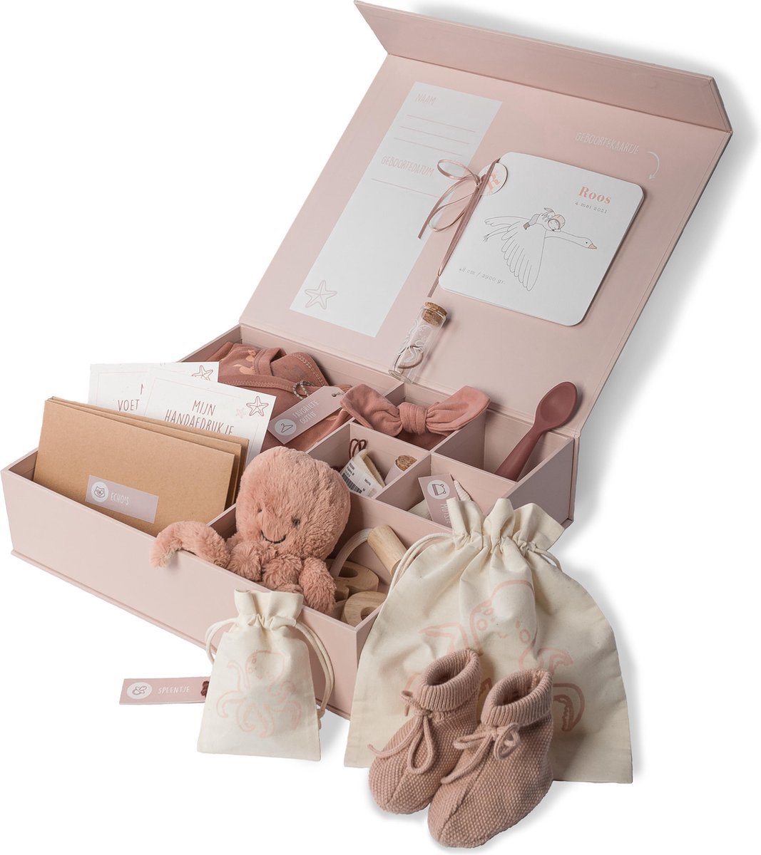 Great Memories by Goodz4All Luxe Baby Memory Box met Geboortekaartjes Bewaarbundel – Herinneringsdoos - Kraamcadeau - Baby Geschenkset - Babyshower cadeau - Met Inktpad voor Voet- en Handafdruk - Roze – foto 4