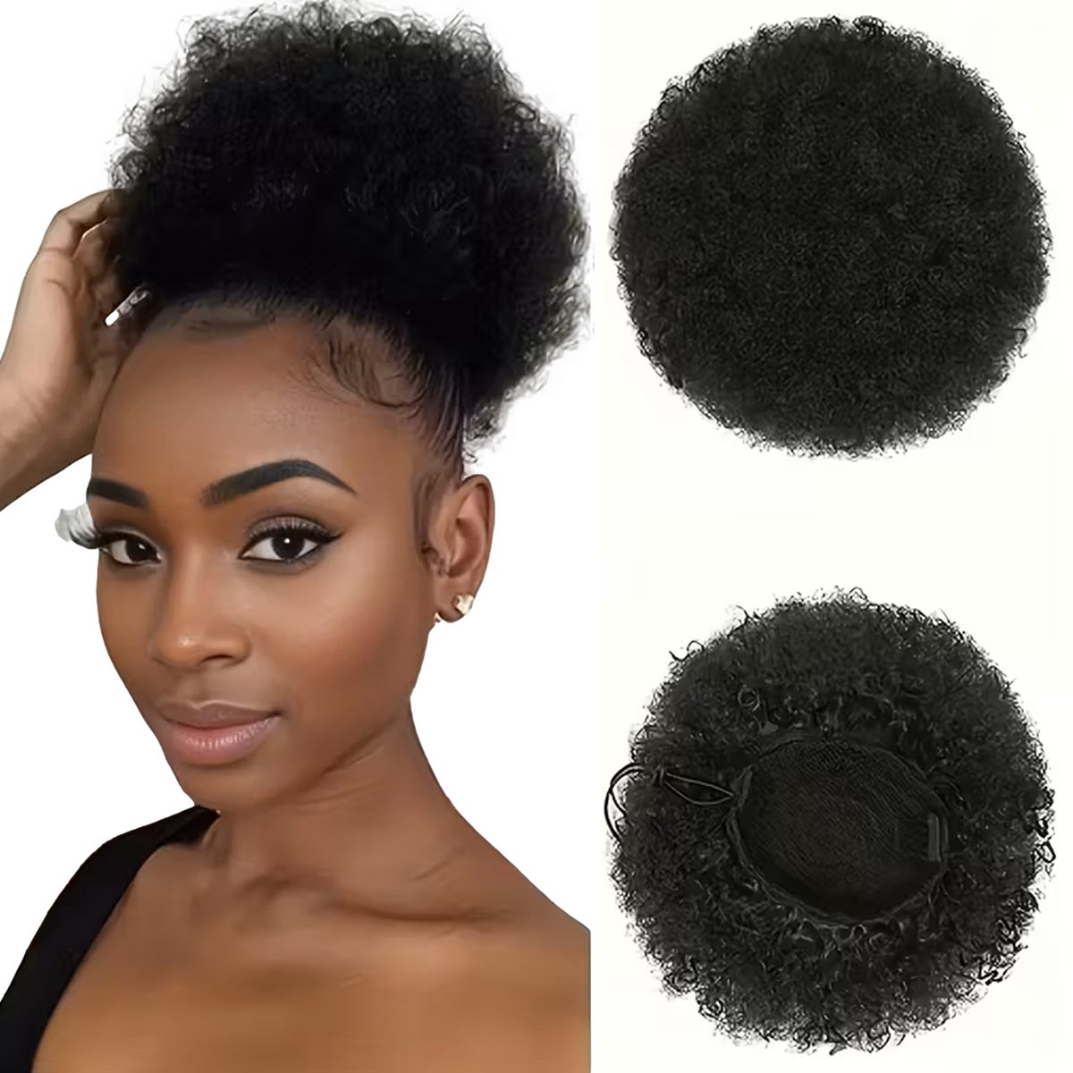 SassyGoods® Afro Puff Haarstuk met Trekkoord – Curly Afro Bun – Natural Black – Synthetische Extension – Volumineuze Natuurlijke Look – 1 x 60g