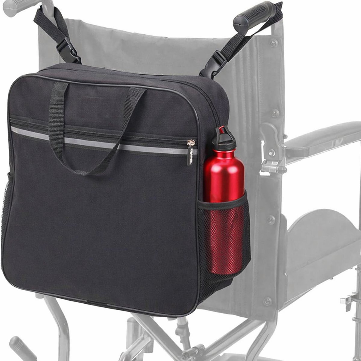 Alyze Rolstoeltas met reflectiestreep - Waterdicht - Grote opbergtas - Geschikt voor rolstoel, scootmobiel & rollator - Rolstoelaccessoires - Zwart
