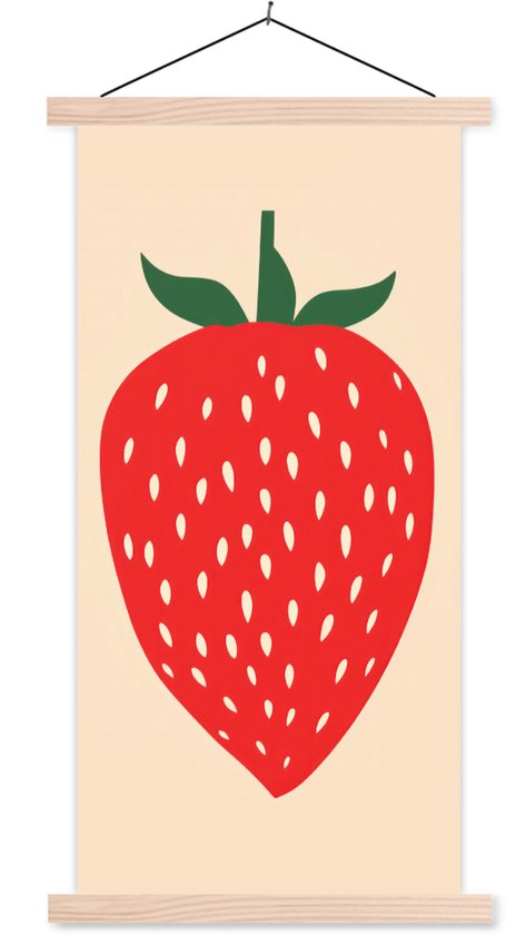 Support pour affiche inclus. Affiche 90 x 180 cm - Affiche scolaire - Fraise - Rouge - Moderne - Boho - Affiche textile - Lattes vierges