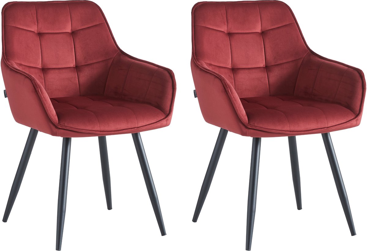 Colenis® - Oriana Eetkamerstoel - Set Van 2 - Bordeaux - Fluweel - Velvet - Industrieel