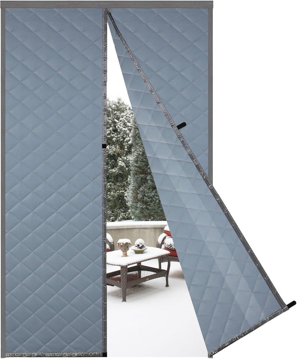 Magnetisch Hordeurgordijn 65x210cm Grijs PU Leer - Thermisch en Winddicht