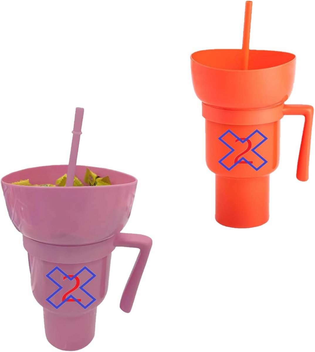 Lekvrije 2-in-1 Snack- en Drinkbeker met Rietje voor Kinderen en Volwassenen (2 Stuks)