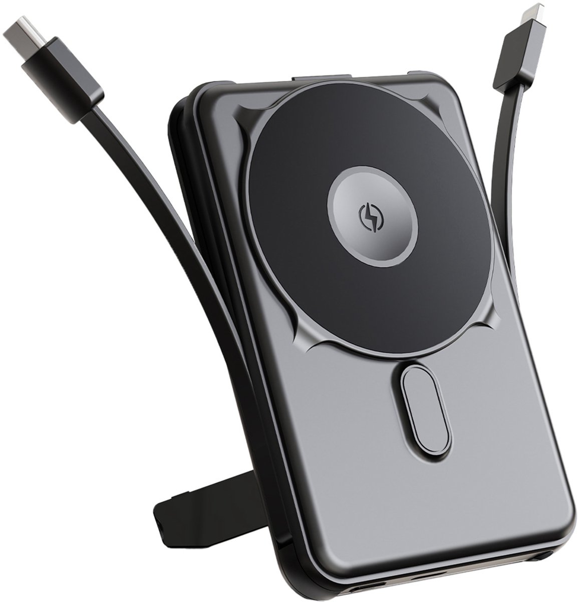 imoshion® 4-in-1 Powerbank 10000 mAh met geïntegreerde kabels - Geschikt voor Magsafe - USB-C - 20 Watt - Draadloze Powerbank Geschikt voor iPhone 12/13/14/15 - Zwart