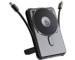 Omslag van imoshion® Powerbank 10000 mAh met geïntegreerde kabels - Geschikt voor MagSafe - Snellader - USB C - LED-Display - Magnetische Powerbanks - Noodpakket