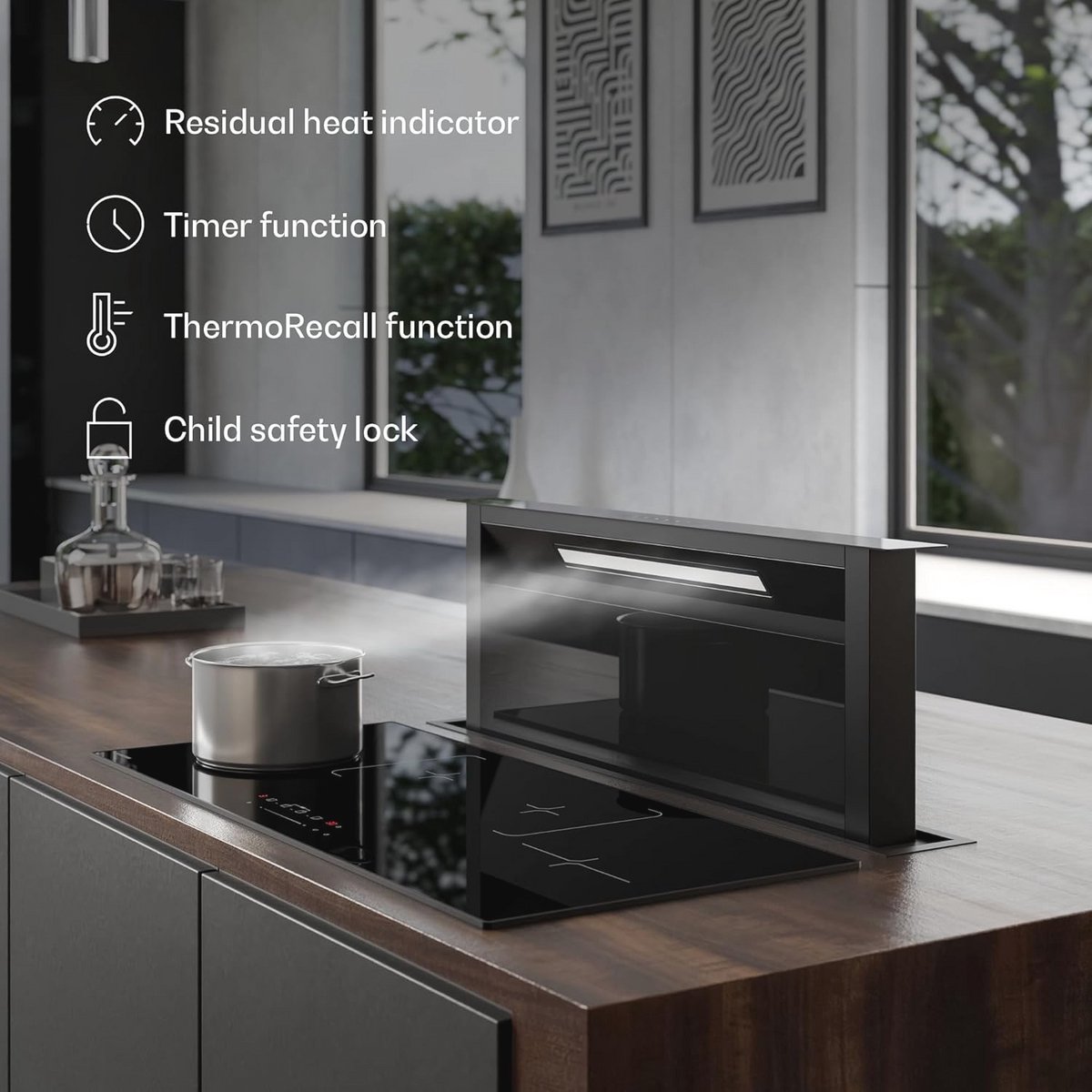 Inductiekookplaat 90 cm met 4 Zones, Boostfunctie, Touch Slider Timer en Kindveiligheid