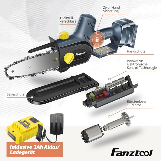 Mini-kettingzaag 20V met borstelloze motor en snel oplaadkabel - Lichtgewicht, krachtig en automatisch gesmeerd — afbeelding 4