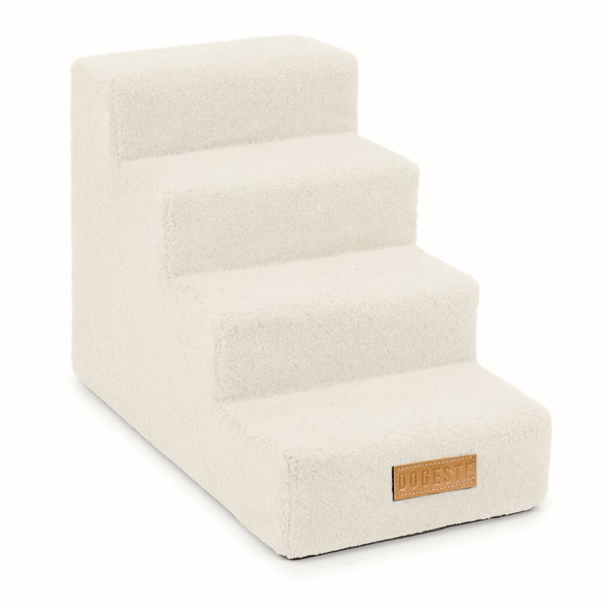 Dogeste hondentrap 4 treden voor hond en kat, opstapje voor bank en bed, antislip, afneembare hoes, teddy, kleur lichtbeige