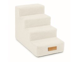 Dogeste hondentrap 4 treden voor hond en kat, opstapje voor bank en bed, antislip, afneembare hoes, teddy, kleur lichtbeige