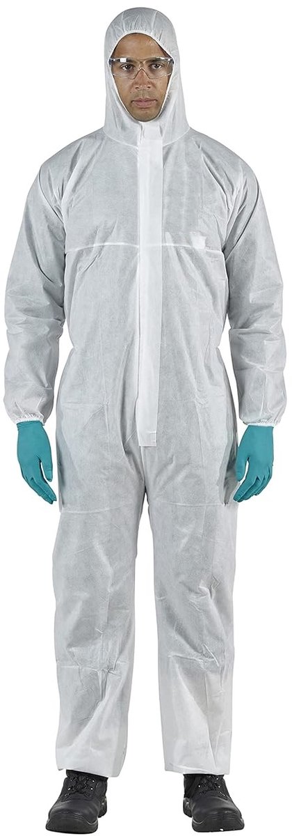 Famanu – Chemisch beschermpak wit maat extra large – Ademend sms-materiaal met capuchon en ritssluiting