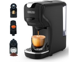 Koffiezetapparaat 3-in-1, 19 bar, Warm- en Koudzetmachine met 3 Bekerhouder-instellingen, 1450 W, 600 ml, Zwart