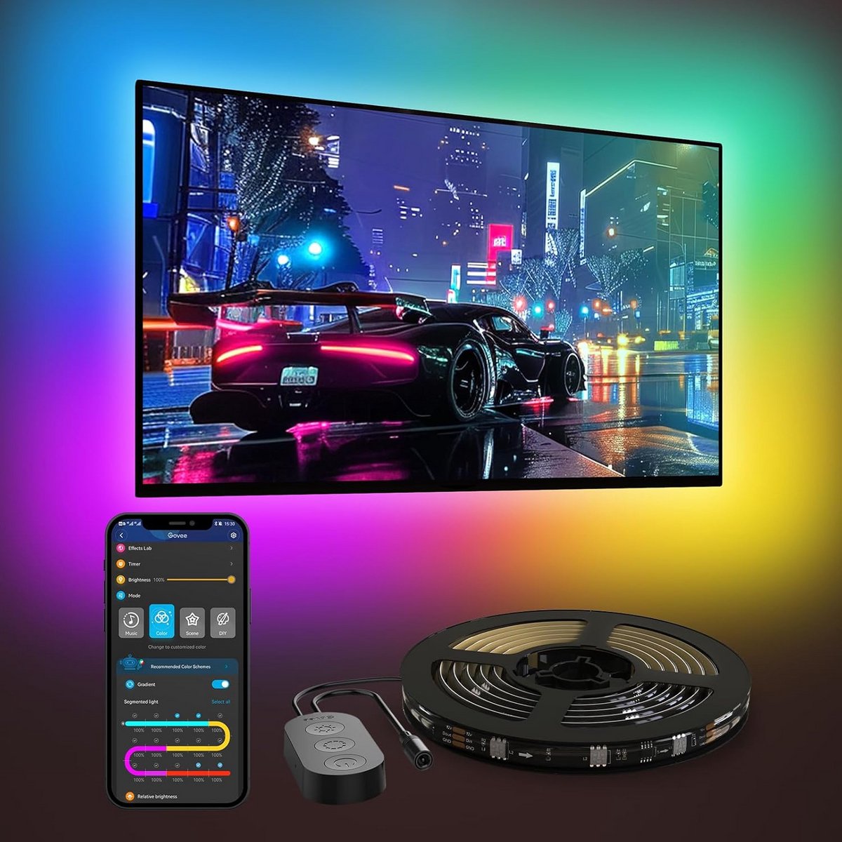 LED TV Achterverlichting 4.6M, RGBIC LED Strip voor 70-80 inch TVs, Bluetooth en Wi-Fi Besturing, Werkt met Alexa & Google Assistant, 11 Muziekmodi, 99+ Scene Modi