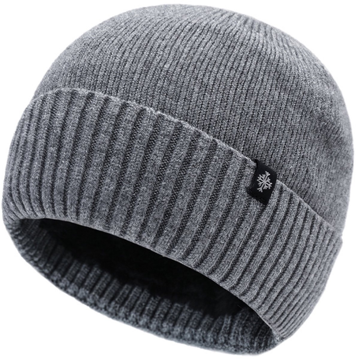 Winter Beanie Muts Heren Dames – Gebreide Muts met Fleece Voering – One Size – Grijs