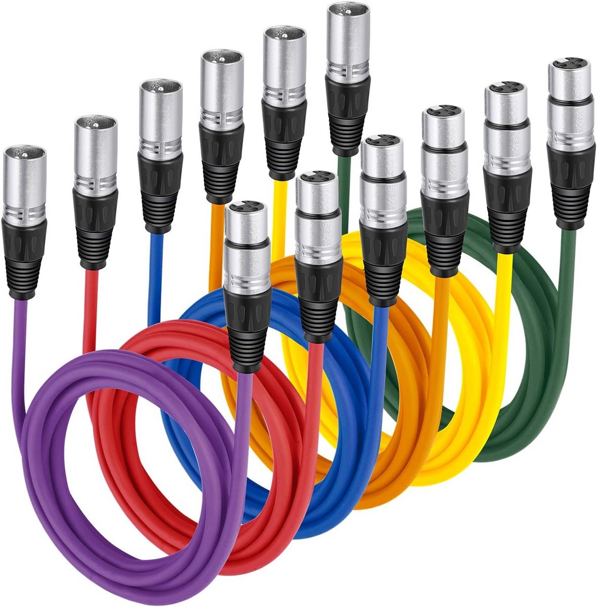 6-pack 6.5FT XLR naar XLR Kleur Microfoonkabel met Rubber Afscherming