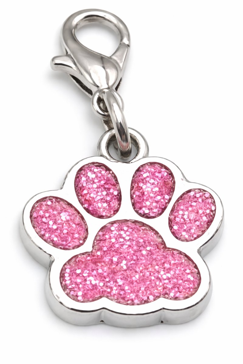 Bol.com Hangertje hondenpootje roze met glitter voor ketting of halsband aanbieding