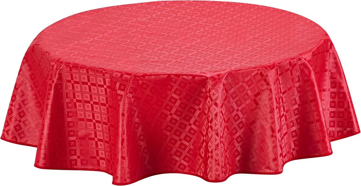 Ronde afwasbare PVC tafelkleed 140 cm rood - reliëf design