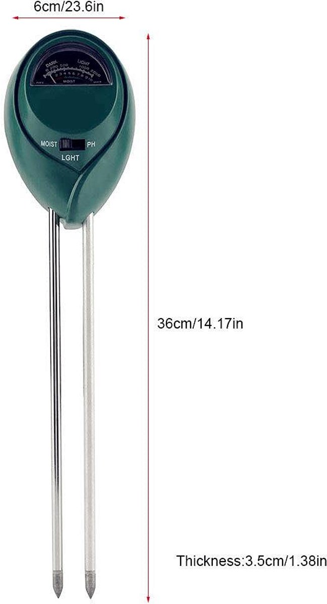Bodemtester 3 in 1 - Vocht, pH en Zonlicht Meter voor Tuin, Plant en Boerderij