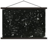 Affiche scolaire - Wereldkaart - Enfants - Zwart - Wit - 90x60 cm