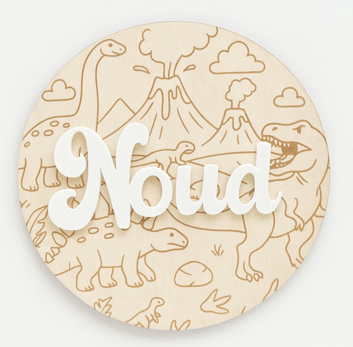 Naambordje dinosaurus thema voor kinderkamer - dinosaurus en vulkanen - zelfklevend - 16cm