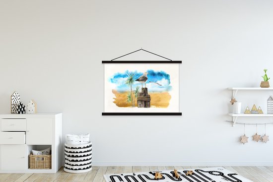Porte-affiche avec affiche - Affiche scolaire - Vogel - Poteau - Plage - 150x100 cm - Lattes noires